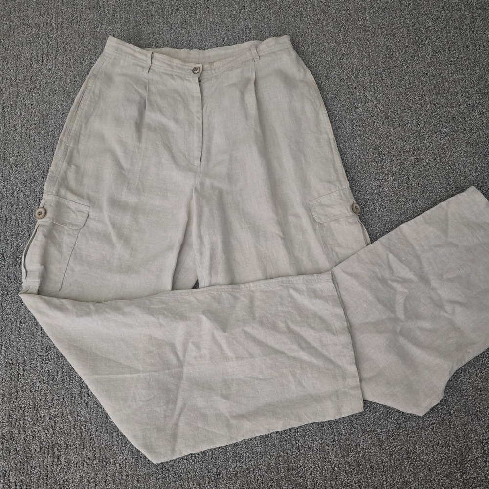 J Jill Linen Blend Wide Leg Pants Beige High Waist Pleated Minimalist Coastal 10